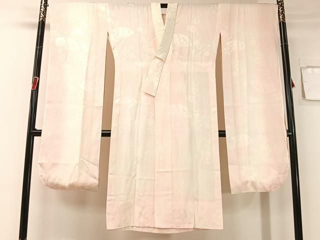 平和屋着物●振袖用長襦袢　無双仕立て　流水扇面花地紋　暈し染め　京都きもの友禅扱い　半衿刺繍　正絹　逸品　CABB4861vp 平和屋着物○振袖用長襦袢 無双仕立て 流水扇面花地紋 暈し染め