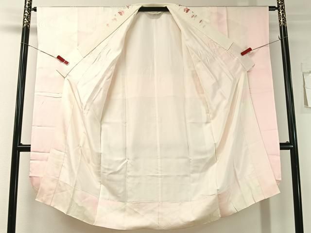 平和屋着物●振袖用長襦袢　袷　流水雲取り地紋　暈し染め　半衿刺繍　正絹　逸品　CABB4869vp 平和屋着物○振袖用長襦袢 袷 流水雲取り地紋 暈し染め 販売 半衿刺繍