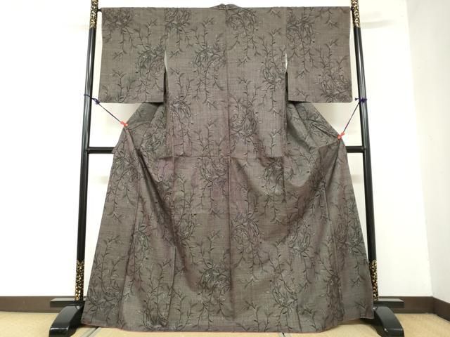 平和屋着物 本場大島紬 7マルキ 枝葉文 正絹 ud