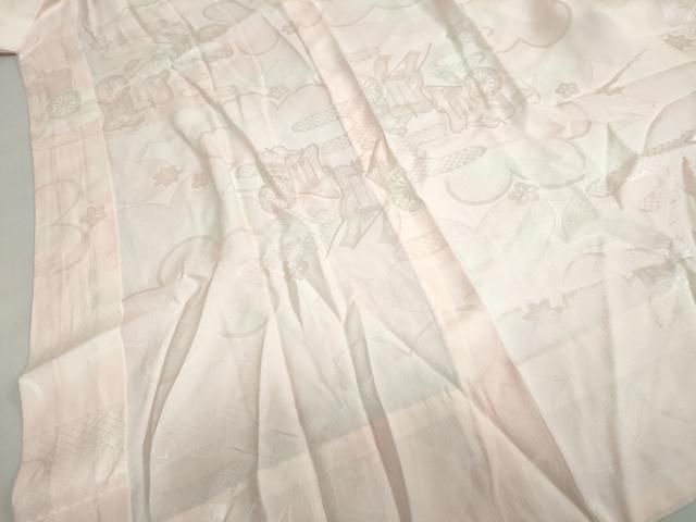 平和屋着物●振袖用長襦袢　無双仕立て　御所車舞花地紋　暈し染め　京都きもの友禅扱い　半衿刺繍　正絹　逸品　DAAZ7607ud 平和屋着物○振袖用長襦袢 無双仕立て 御所車舞花地紋 暈し染め 京都