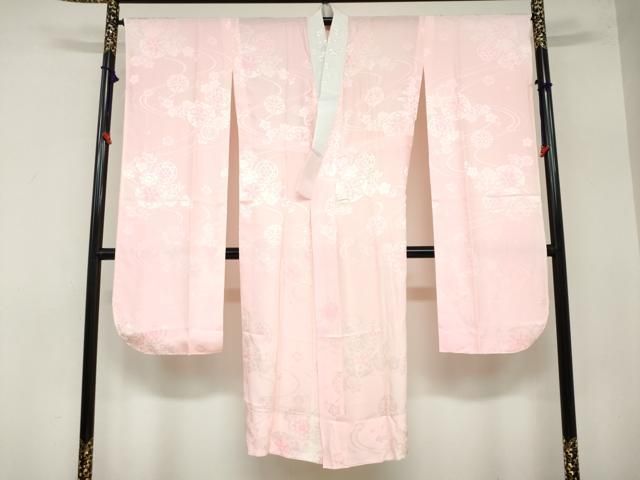 平和屋着物●振袖用長襦袢　無双仕立て　扇面草花地紋　暈し染め　半衿刺繍　正絹　逸品　DAAZ7613ud 平和屋着物○振袖用長襦袢 無双仕立て 流水源氏車草花地紋 暈し染め 半