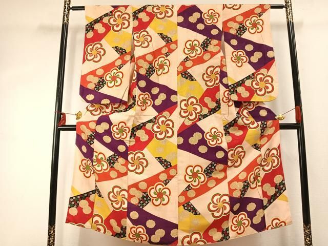 平和屋着物 アンティーク 大正ロマン 小紋 舞花文 正絹 fy