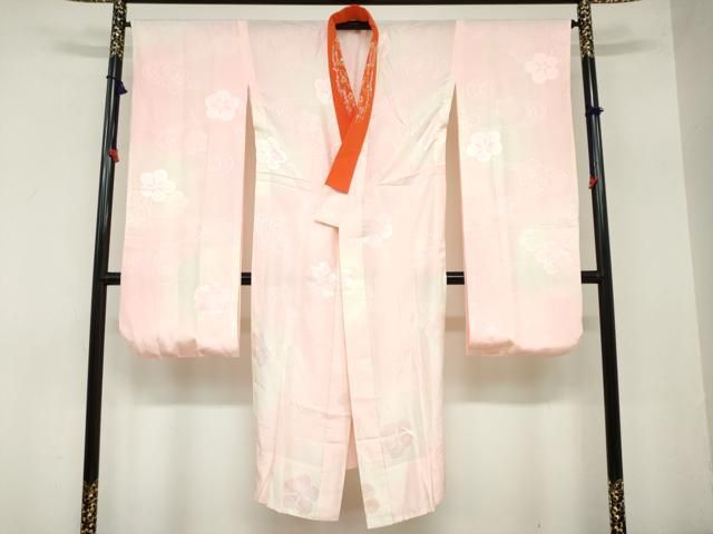 平和屋着物●振袖用長襦袢　無双仕立て　流水舞花地紋　暈し染め　半衿刺繍　正絹　逸品　DAAZ7612ud 平和屋着物○振袖用長襦袢 無双仕立て 流水舞花地紋 暈し染め 半