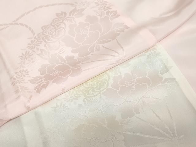 平和屋着物●振袖用長襦袢　無双仕立て　扇面草花地紋　暈し染め　半衿刺繍　正絹　逸品　DAAZ7613ud 平和屋着物○振袖用長襦袢 無双仕立て 扇面草花地紋 暈し染め 半