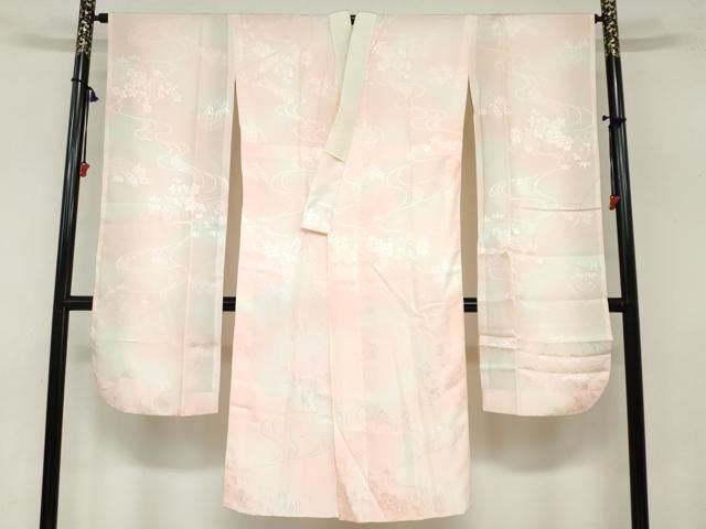 平和屋着物 振袖用長襦袢 袷 流水草花籬地紋 暈し染め 正絹 ud