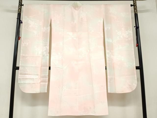 平和屋着物 振袖用長襦袢 袷 流水草花籬地紋 暈し染め 正絹 ud