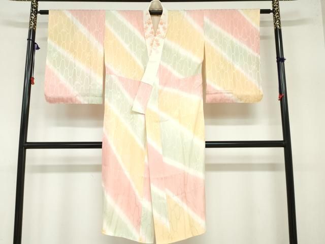 平和屋着物 長襦袢 袷 変わり格子草花地紋 暈し染め 半衿刺繍 正絹 ud