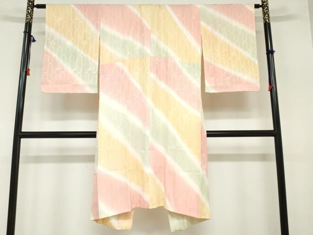 平和屋着物 長襦袢 袷 変わり格子草花地紋 暈し染め 半衿刺繍 正絹 ud