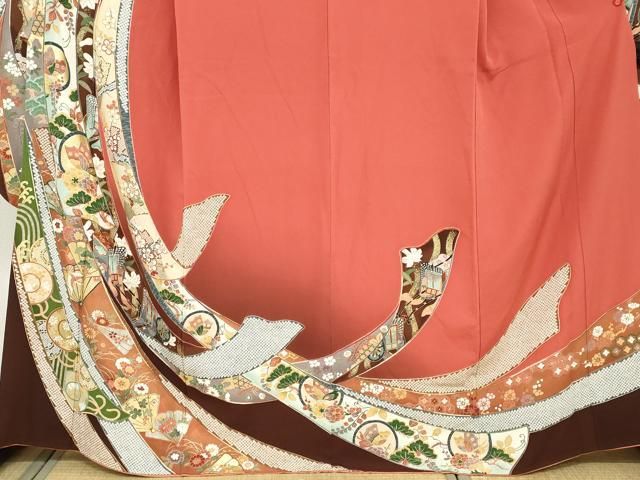  平和屋着物 豪華振袖 御所車花鳥文 暈し染め 金彩 正絹 ud 振袖 着物