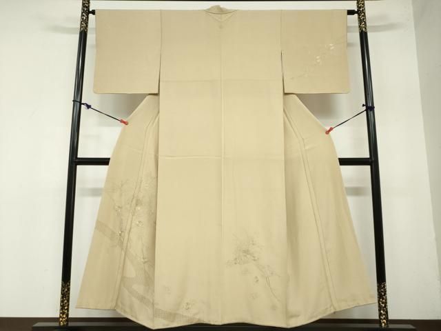 平和屋着物●中国三大刺繍　スワトウ刺繍　汕頭刺繍　総刺繍　無地絵羽訪問着　花車文　白橡色　正絹　逸品　DAAZ7510ud 平和屋着物○中国三大刺繍 スワトウ刺繍 汕頭刺繍 総刺繍 無地絵羽訪問