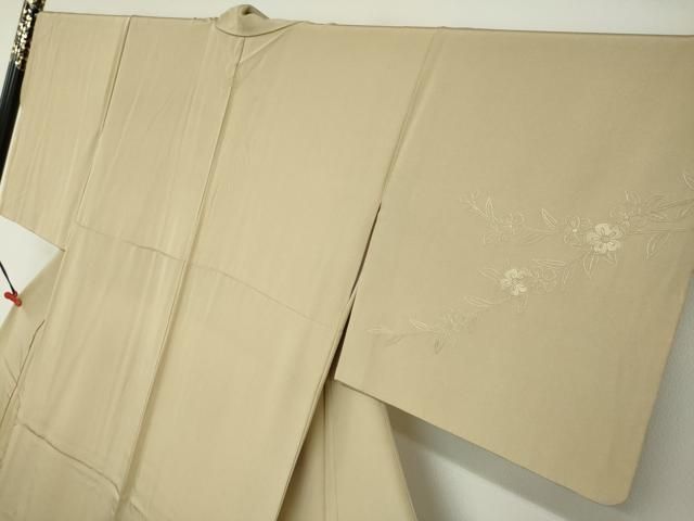  平和屋着物 中国三大刺繍 スワトウ刺繍 汕頭刺繍 総刺繍 無地絵羽訪問着 花車文 白橡色 正絹 ud 訪問着 付け下げ 着物