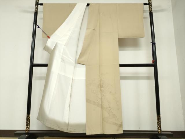 平和屋着物 中国三大刺繍 スワトウ刺繍 汕頭刺繍 総刺繍 無地絵羽訪問着 花車文 白橡色 正絹 ud