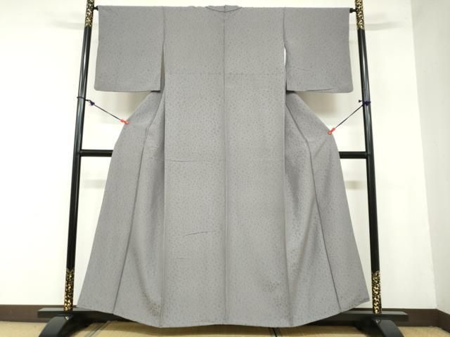 平和屋着物 上質な色無地 花尽くし地紋 灰色 正絹 ud