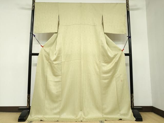 平和屋着物 上質な色無地 作家物 洋花間道 抹茶色 ロング丈 正絹 ud