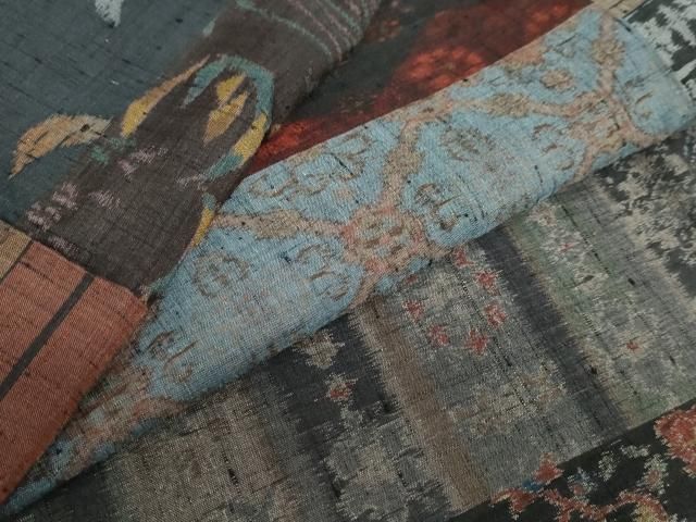  平和屋着物 小千谷紬 横段草花文 百柄 正絹 ud 紬 着物