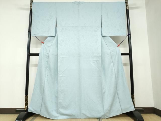 平和屋着物 上質な色無地 草花地紋 水色 正絹 ud