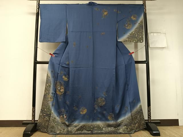 平和屋着物 訪問着 駒刺繍 雪輪花文 暈し染め 金彩 正絹 vp