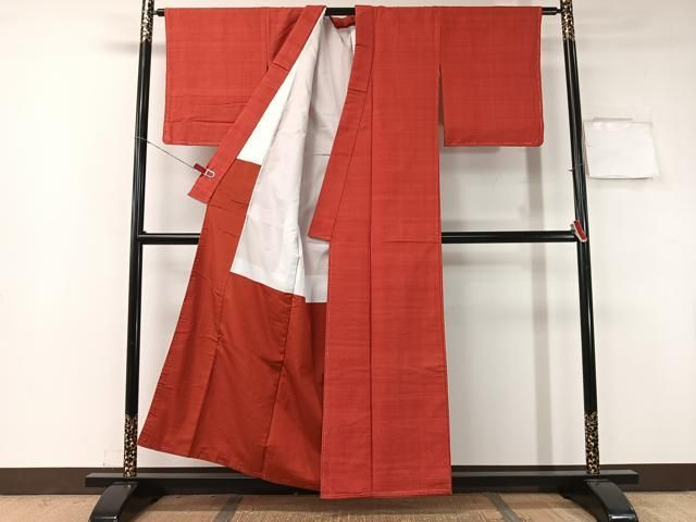  平和屋着物 生紬 朱 緋色 正絹 vp 紬 着物