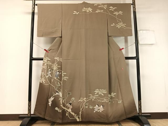 平和屋着物○十日町友禅作家 関口遼一 訪問着 手描き 童子遊び 葡萄蔦
