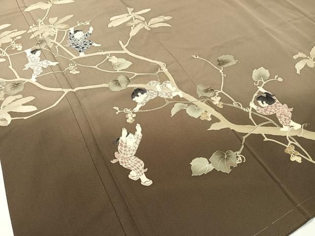 平和屋着物○十日町友禅作家 関口遼一 訪問着 手描き 童子遊び 葡萄蔦