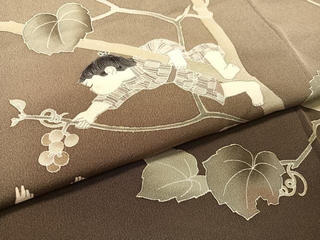 平和屋着物○十日町友禅作家 関口遼一 訪問着 手描き 童子遊び 葡萄蔦