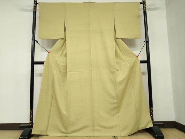 平和屋着物 上質な色無地 抽象地紋 青朽葉色 正絹 ud