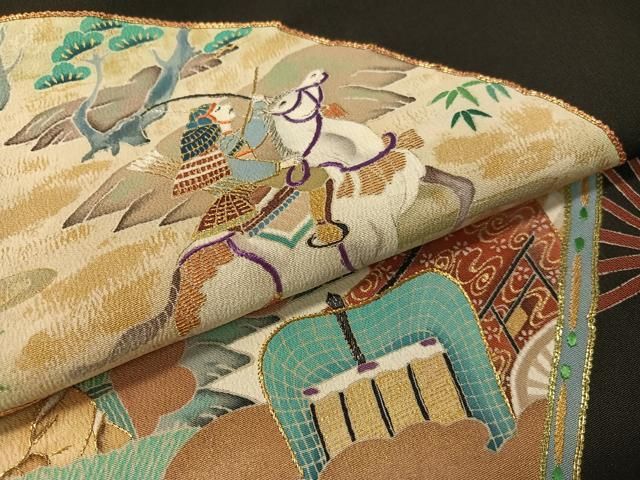  平和屋着物 染刺工芸 大羊居 東京友禅 黒留袖 刺繍 手描き 扇面平安人物風景文 金彩 松坂屋扱い 正絹 vp 黒留袖 着物