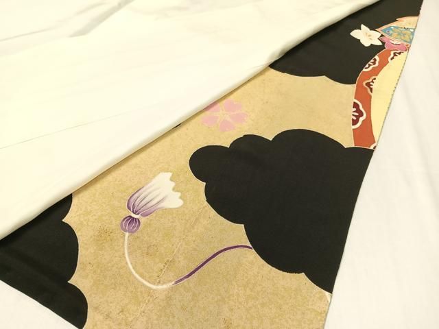 平和屋着物○染刺工芸 大羊居 東京友禅 黒留袖 駒刺繍 雲取り吉祥花文