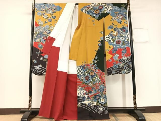 平和屋着物 豪華振袖 型染め 流水鴛鴦花文 正絹 vp
