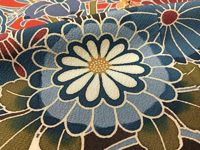 流水鴛鴦花文 正絹