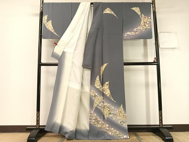 平和屋着物 訪問着 作家物 扇面花文 暈し染め 金彩 正絹 vp