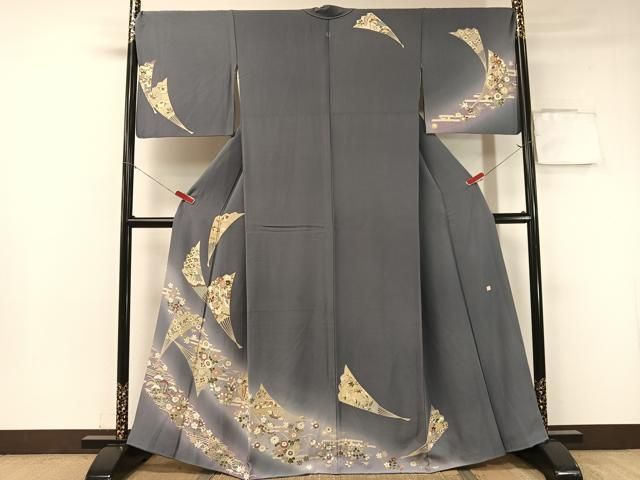 平和屋着物 訪問着 作家物 扇面花文 暈し染め 金彩 正絹 vp