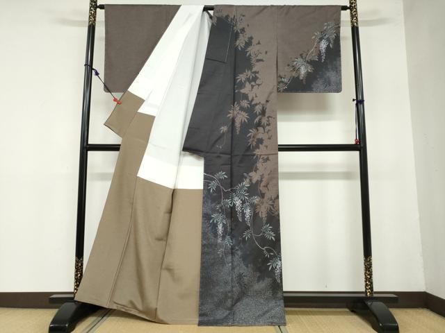 平和屋着物 訪問着 草花文 藤花房 シルエット 正絹 ud