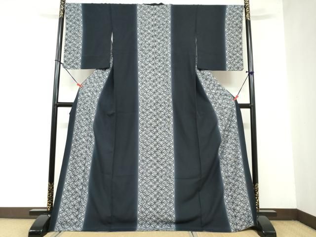 平和屋着物 上質な小紋 鹿の子七宝間道 暈し染め ロング丈 正絹 ud