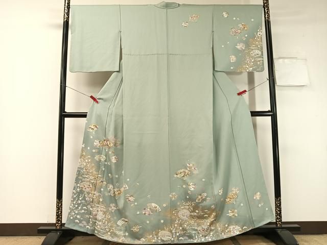 平和屋着物 訪問着 扇面貝合わせ花文 暈し染め 金彩 正絹 vp