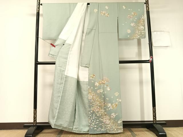 平和屋着物 訪問着 扇面貝合わせ花文 暈し染め 金彩 正絹 vp