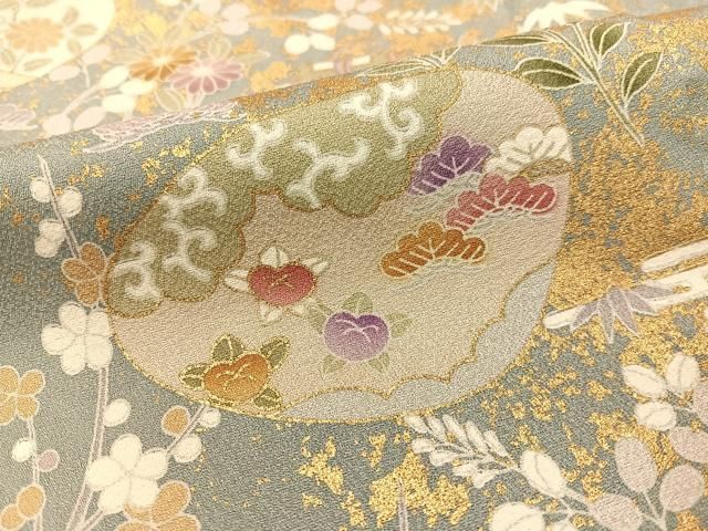  平和屋着物 訪問着 扇面貝合わせ花文 暈し染め 金彩 正絹 vp 訪問着 付け下げ 着物