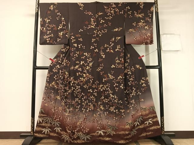 平和屋着物 訪問着 萩笹文 暈し染め 金彩 正絹 vp