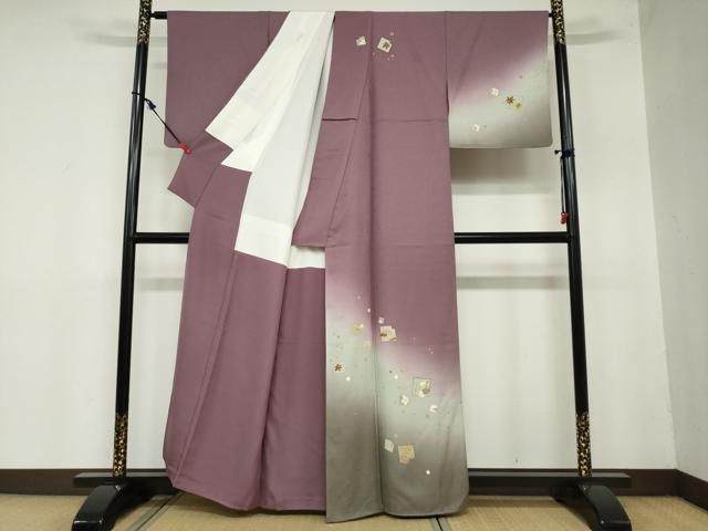 平和屋着物 訪問着 箔散らし草花文 暈し染め 金彩 正絹 ud