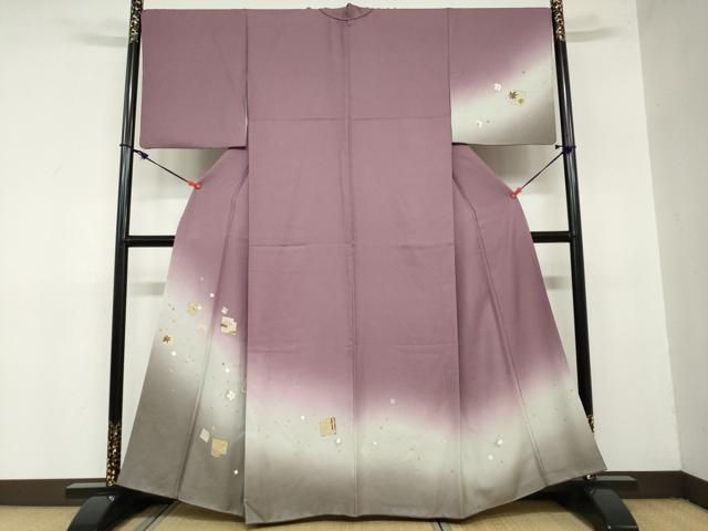 平和屋着物 訪問着 箔散らし草花文 暈し染め 金彩 正絹 ud