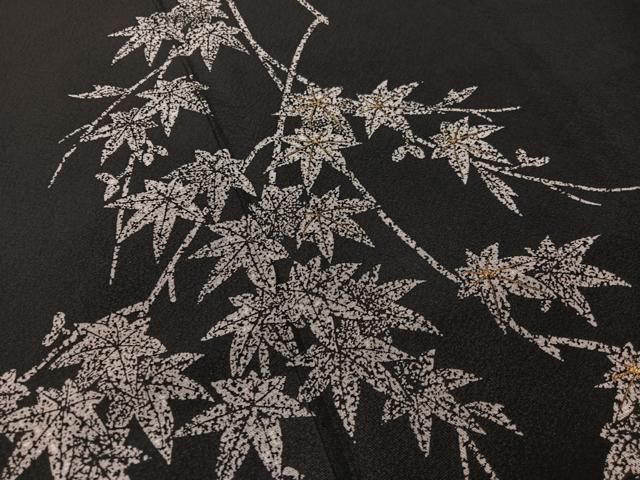  平和屋着物 訪問着 楓文 黒地 金彩 正絹 vp 訪問着 付け下げ 着物