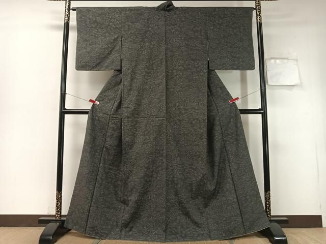 平和屋着物 結城紬 100亀甲 風景花文 正絹 vp