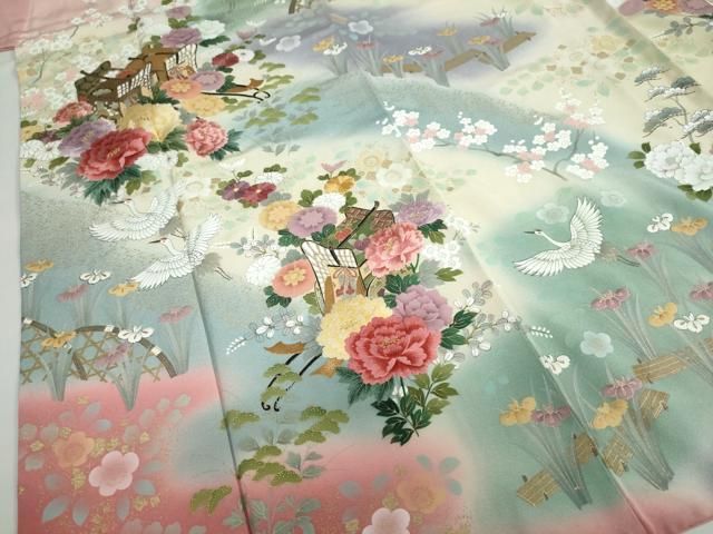 御所車飛鶴草花文 暈し染め