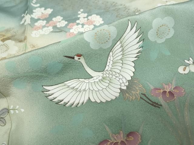  平和屋着物 訪問着 刺繍 御所車飛鶴草花文 暈し染め 金彩 正絹 ud 訪問着 付け下げ 着物