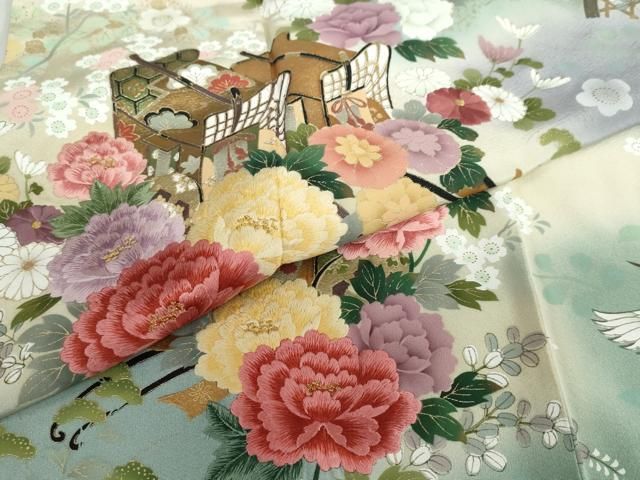 御所車飛鶴草花文