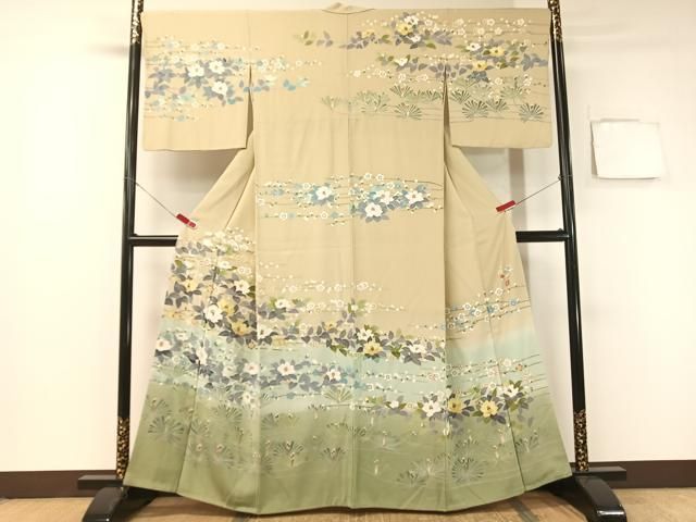 平和屋着物 訪問着 友禅 作家物 花松葉 暈し染め 正絹 vp