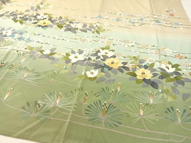  平和屋着物 訪問着 友禅 作家物 花松葉 暈し染め 正絹 vp 訪問着 付け下げ 着物