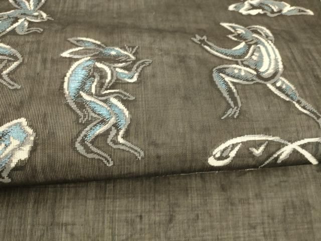  平和屋着物 夏物 絹芭蕉 九寸名古屋帯 鳥獣戯画 黒地 銀糸 正絹 cm 名古屋帯 帯