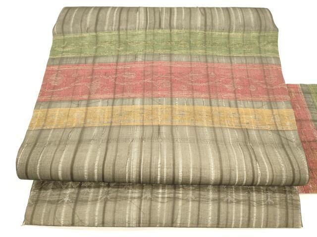 平和屋着物 夏物 九寸名古屋帯 横段抽象文 金銀糸 正絹 cm