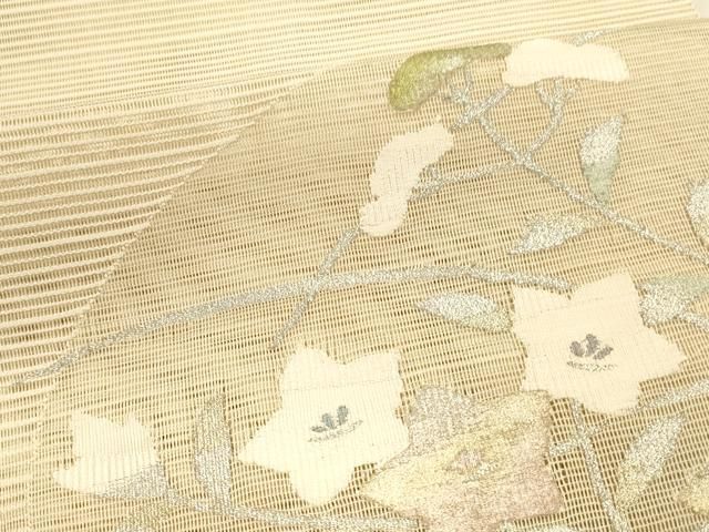 平和屋着物＊夏物　絽綴れ　八寸名古屋帯　草花文　金銀糸　正絹　逸品　DABA0352cm 平和屋着物＊夏物 絽綴れ 八寸名古屋帯 草花文 銀糸 正絹 逸品